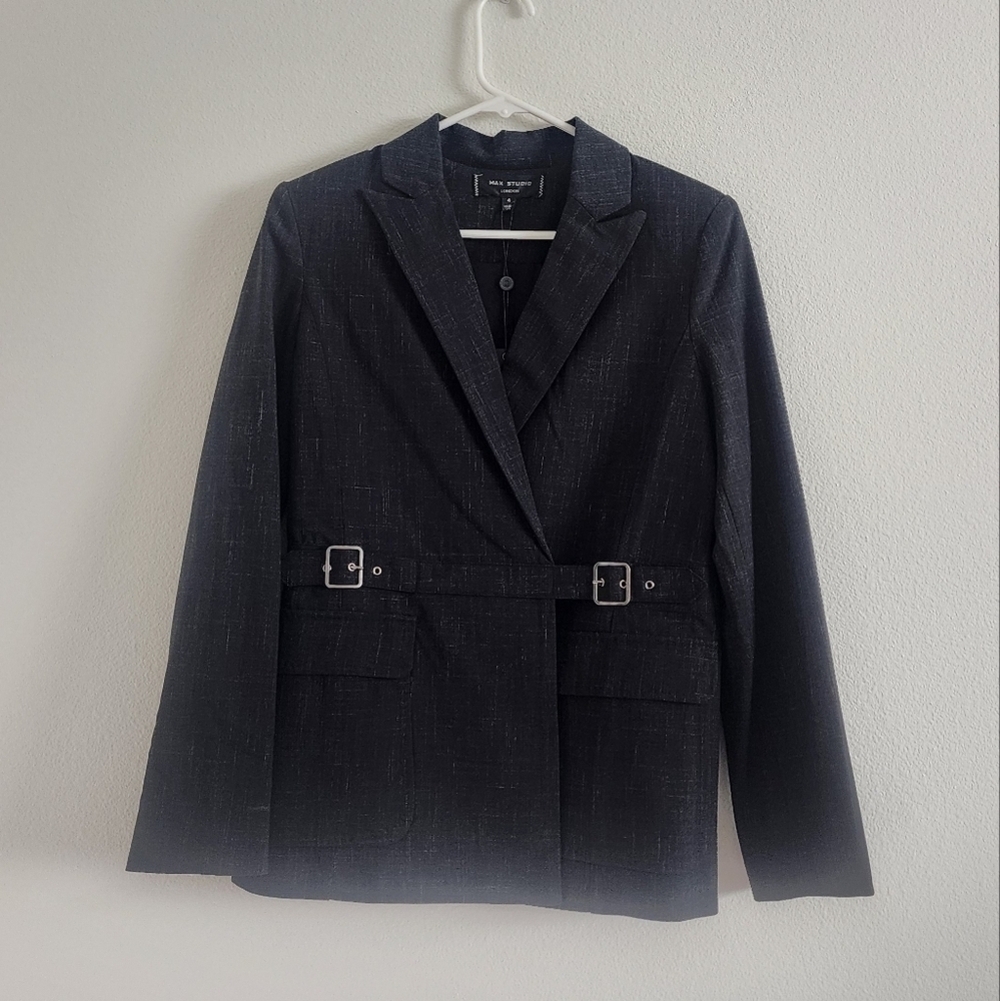 Max Studio London Belted Black Blazer / Suit Jacket size 4